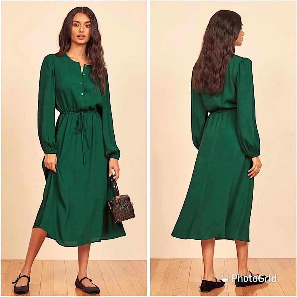 Reformation Lisse Dress in Emerald Green - Picture 1 of 7